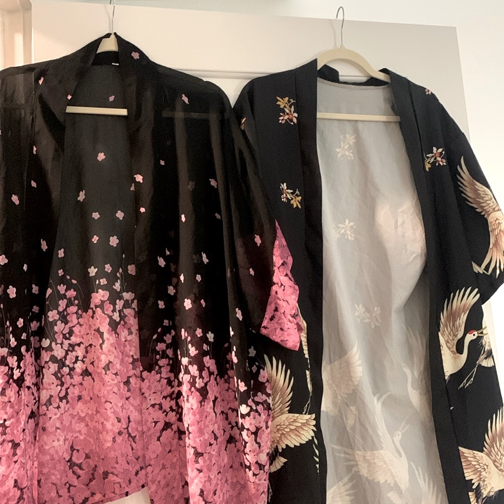 Black crane Japanese short kimono haori cardigan